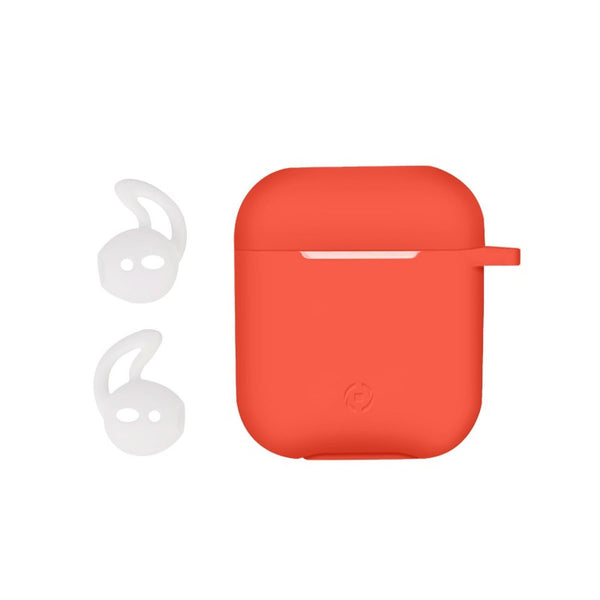 Celly Aircase Funda de Silicona Naranja para Air Pods + Ganchos Deportivos.