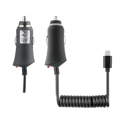 Cargador Coche Muvit Tipo C 2.1A cable rizado 1m negro.