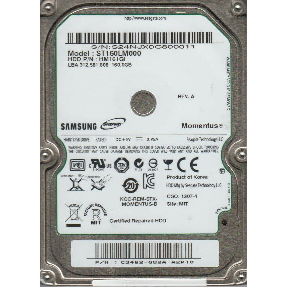 Disco Duro Seagate Momentus 160GB 2.5» 5400 SATA Usado.