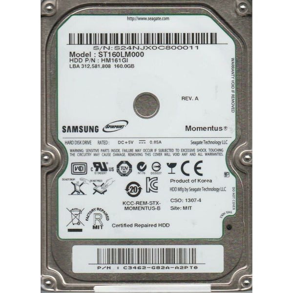 Disco Duro Seagate Momentus 160GB 2.5» 5400 SATA Usado.