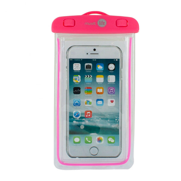 Funda Smartphone acuatica universal hasta 6,2» Rosa Transparente Muvit MLWPC0002