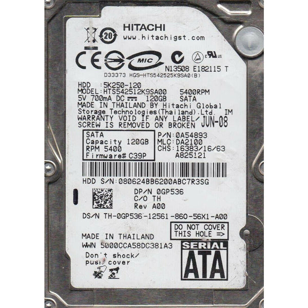 Disco Duro Hitachi HTS542512K9SA00 2,5» 120GB SATA 5400RPM Usado