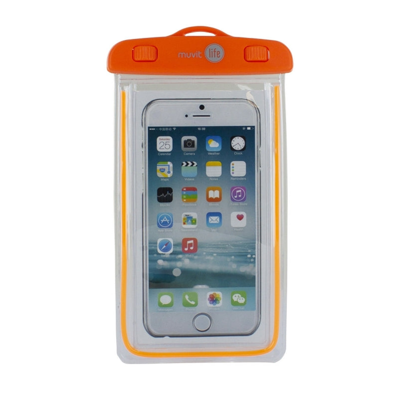 Funda Smartphone acuatica universal hasta 6,2» Naranja Transparente Muvit.