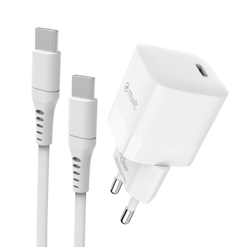 Pack Muvit for change cargador de pared Tipo C PD 30W+cable tipo C/C 3A 1,2m