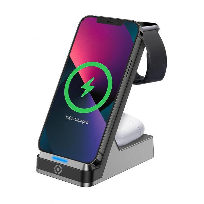 Cargador inalámbrico Celly 3 en 1:Iphone, Air pods y Apple Wacth Negro Usado
