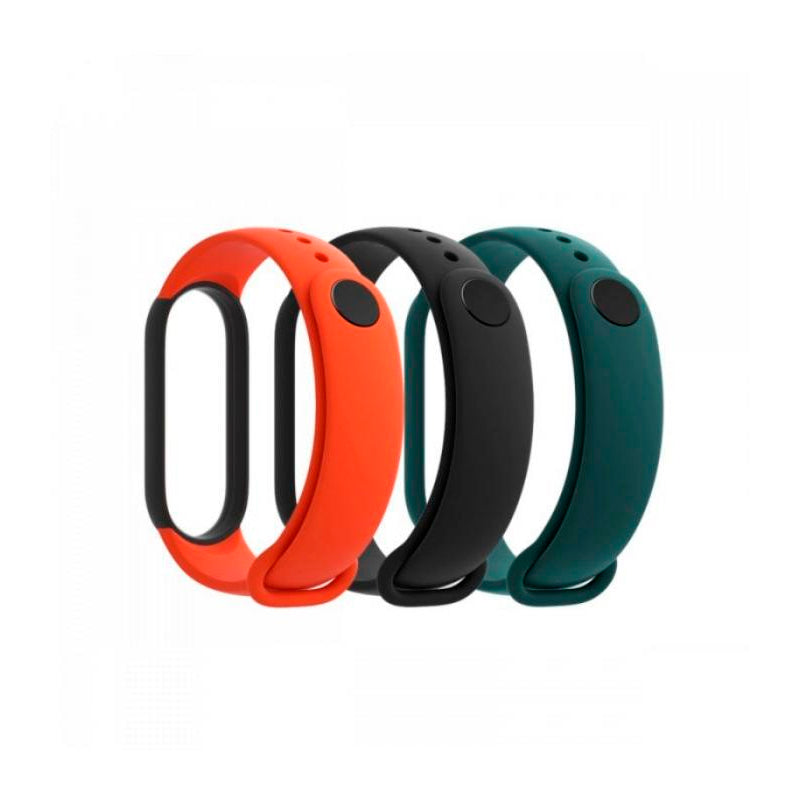 Pack de 3 correas para Xiaomi Mi Smart Band 5 Negro/Naranja/Verde **Emb.dañado**