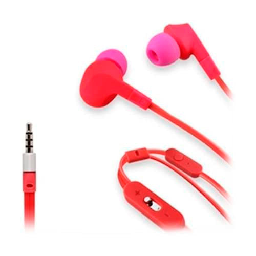 Auriculares Muvit cable plano estereo con micrófono 3,5mm fresa/rosa.