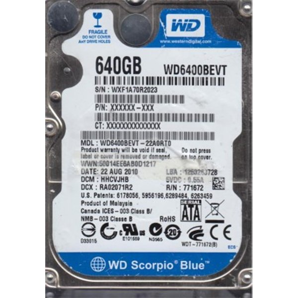 Disco Duro WD Scorpio Blue 640GB WD6400BEVT 2,5» SATA 5400RPM Usado