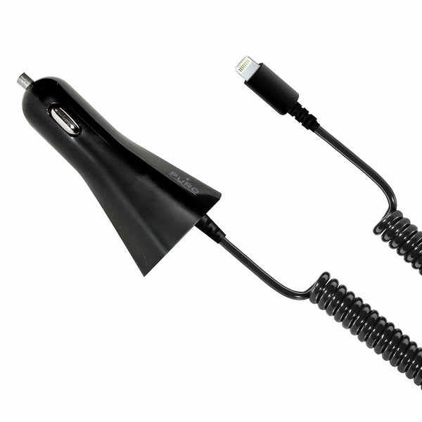 Cargador coche PURO conector 8 pins 2.1A cable rizado 1.5m negro