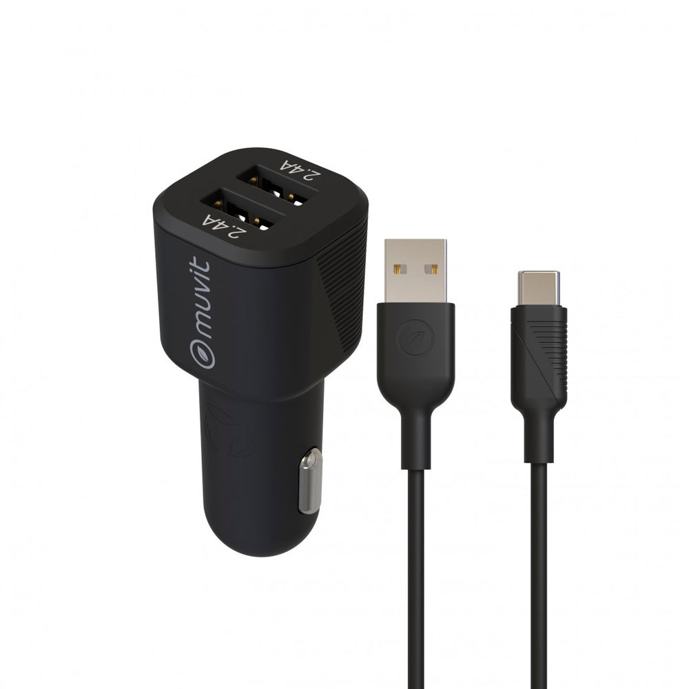 Pack Muvit for Change Cargador coche USB 2 puertos 2.4A + cable 1.2m tipo C