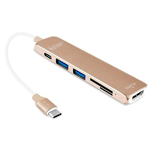 Hub Puro Tipo C con 2 Puertos USB 3.0/Micro SD/SD/HDMI y USB-C Dorado