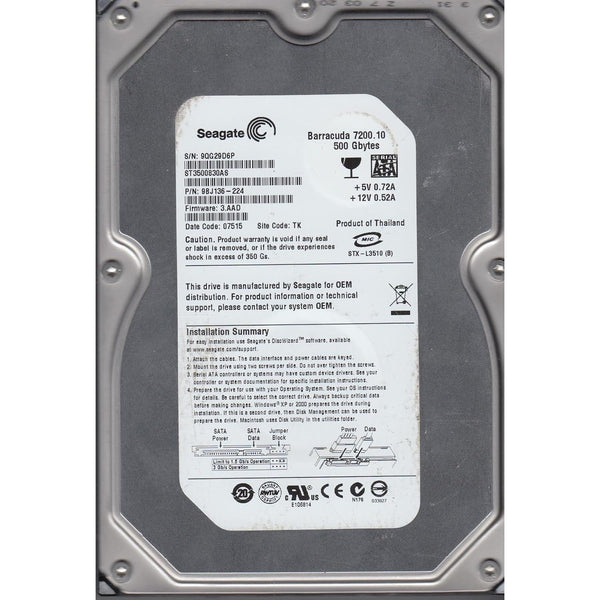 Disco Duro Seagate Barracuda 500GB SATA 3,5″ 7200RPM ST3500830AS Usado