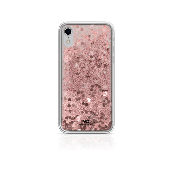 Funda White Diamonds Sparkle para Apple iPhone XR corazones oro rosa.