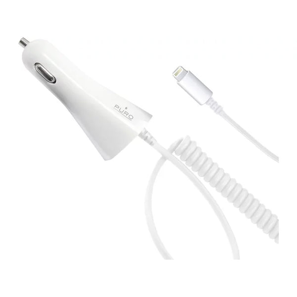 Cargador coche PURO conector 8 pins 1A cable rizado 1.5m blanco