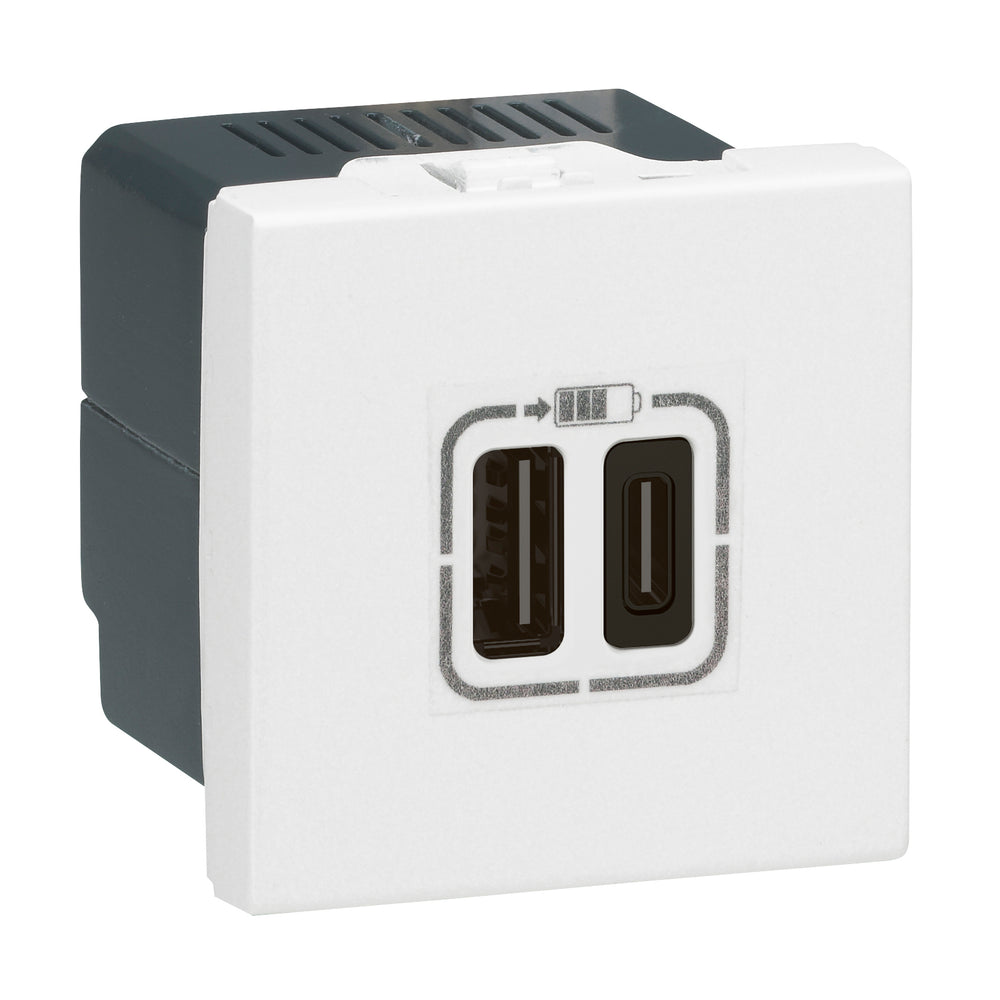 Cargador Legrand Mosaic Doble USB Tipo A + Tipo C Blanco 077592