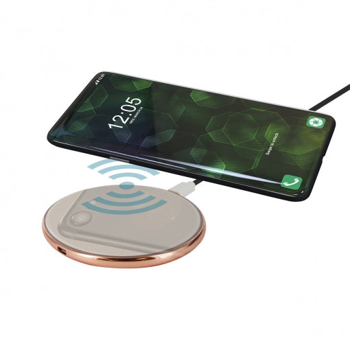 Cargador inalámbrico FAST CHARGE Muvit Qi 5W/7,5W/10W/15W espejo y dorado