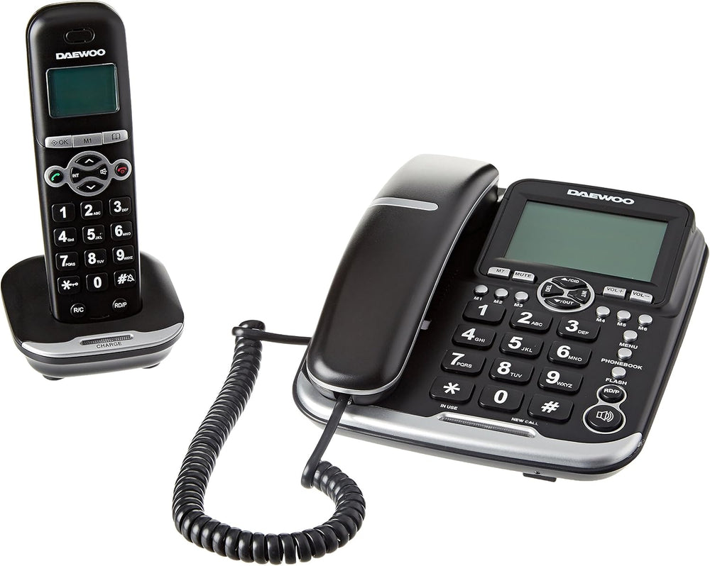 Daewoo DTD-5500 Negro — Teléfono Combo DECT Inalámbrico + Fijo con Cable