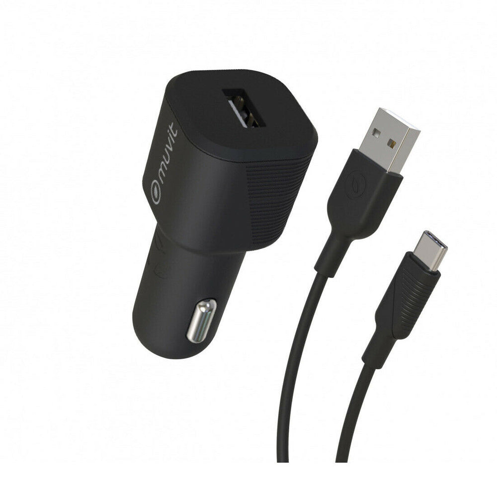 Pack Muvit for Change Cargador coche USB 12W + Cable Tipo C 3A 1,2m negro