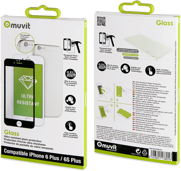 Protector pantalla Muvit para Apple iPhone 6 Plus/6S Plus vidrio templado curvo