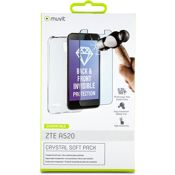 Pack Muvit ZTE A520 Cristal Soft transparente + protector de pantalla.