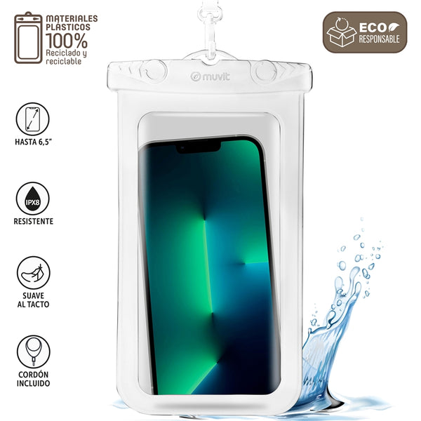 Funda Smartphone acuatica universal Muvit MCWPC0002 hasta 6,5″ IPX8 blanca