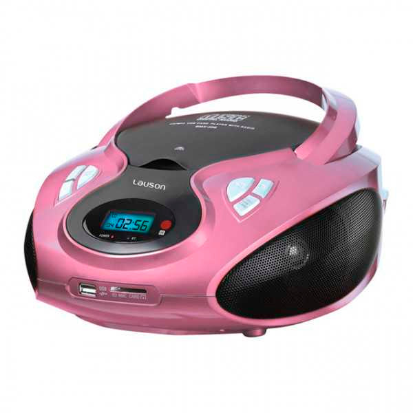 Reproductor CD Lauson CP438 Boombox FM/AM USB Lector de tarjetas SD rosa