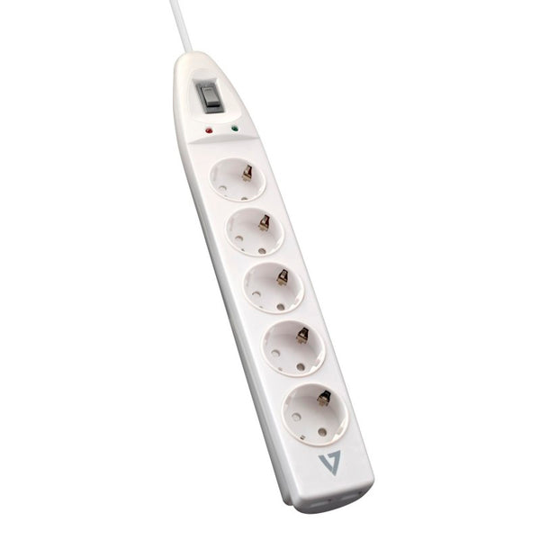Regleta Protección Sobretensiones 5 tomas schuko V7 2 USB 2.4A cable 1,8m