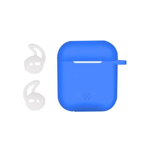 Celly Aircase Funda de Silicona Azul para Air Pods + Ganchos Deportivos.