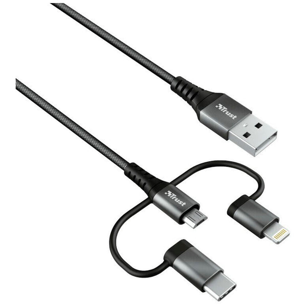 Cable Trust Keyla 3 en 1 USB-C, Lightning y Micro-USB a USB Negro 1 m