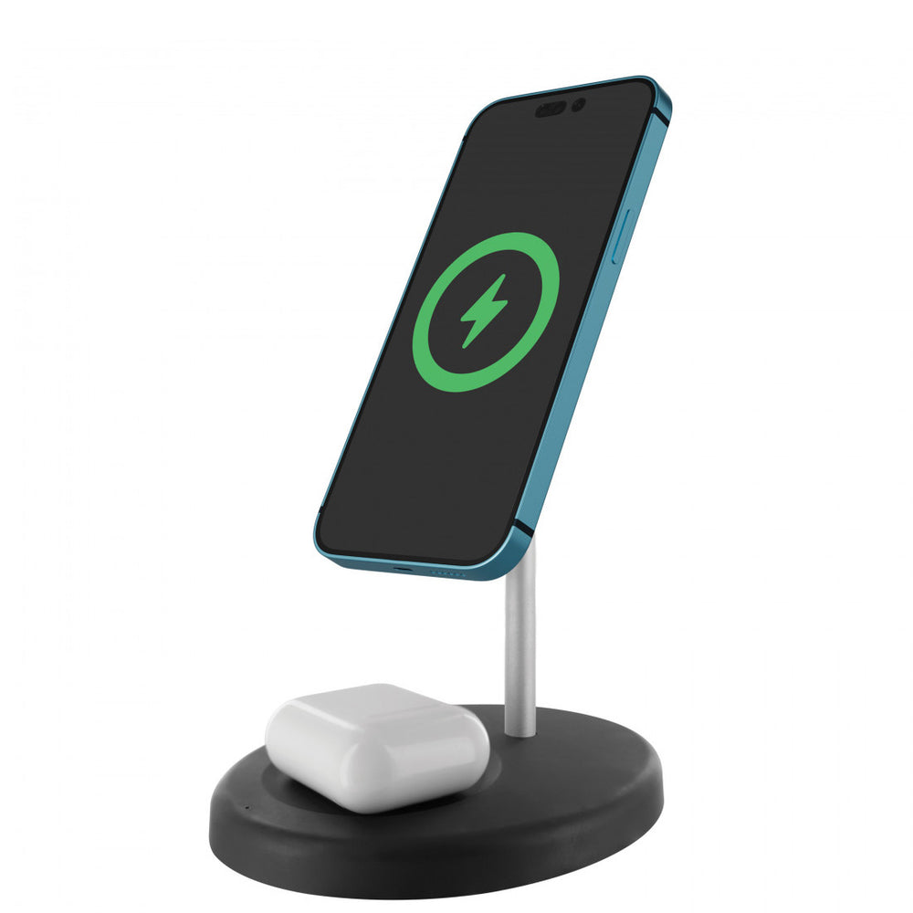 Cargador Muvit for Change 2 en 1 soporte magsafe+iWatch/Airpod negro