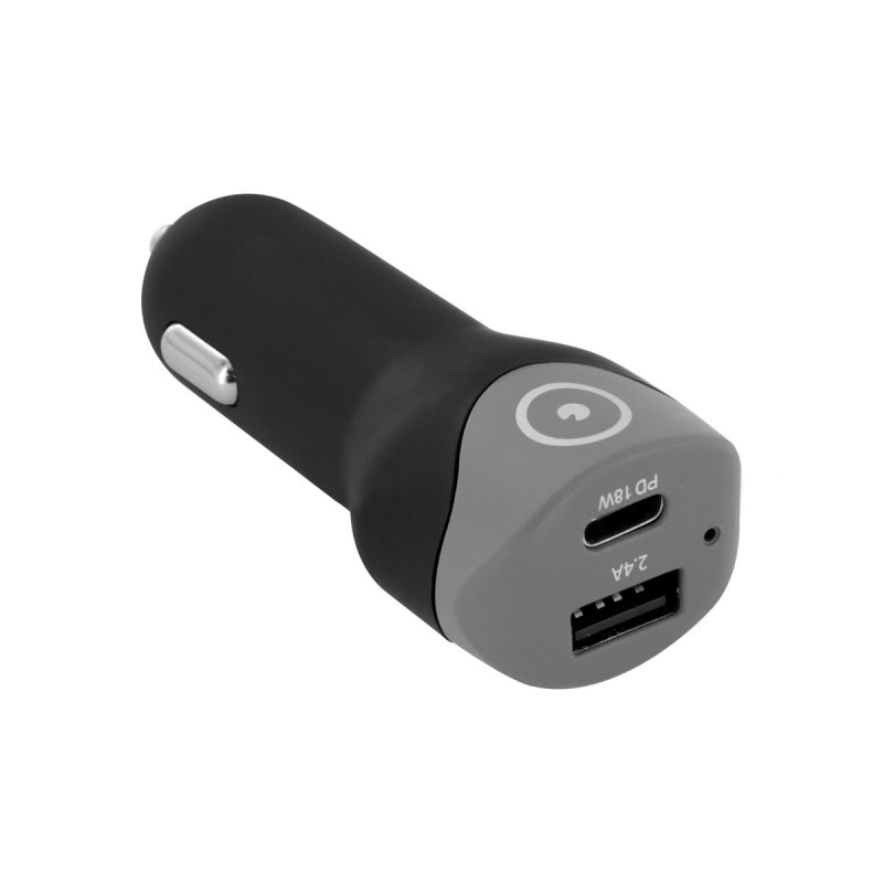 Cargador coche Muvit USB 2.4A + Tipo C PD 18W smart IC negro.