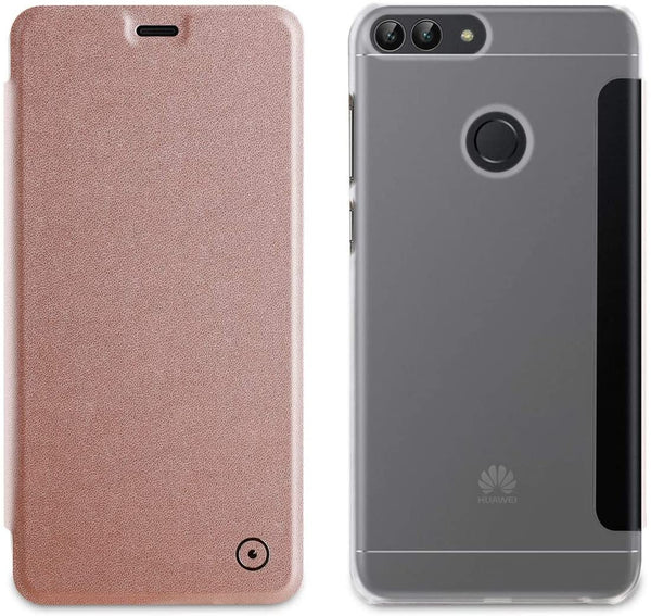 Funda Muvit Folio para Huawei P Smart parte trasera transparente rosa oro.