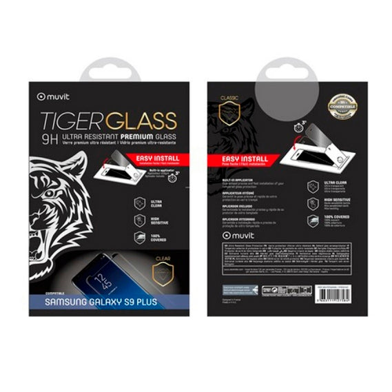 Carcasa Muvit Tiger Glass para Samsung Galaxy S9 Plus vidrio templado curvo.