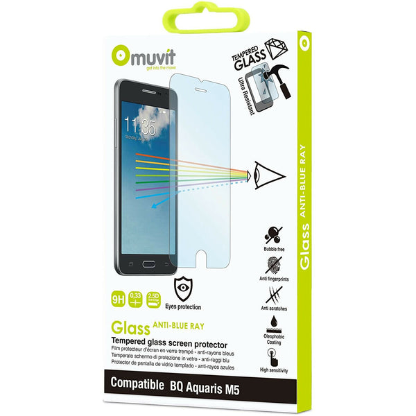 Protector de pantalla Muvit para BQ Aquaris M5 vidrio templado anti Blu-ray.