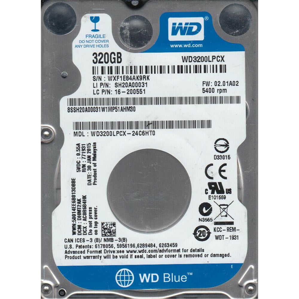 Disco Duro Western Digital 320GB 2,5» SATA 5400RPM WD3200LPCX Usado.