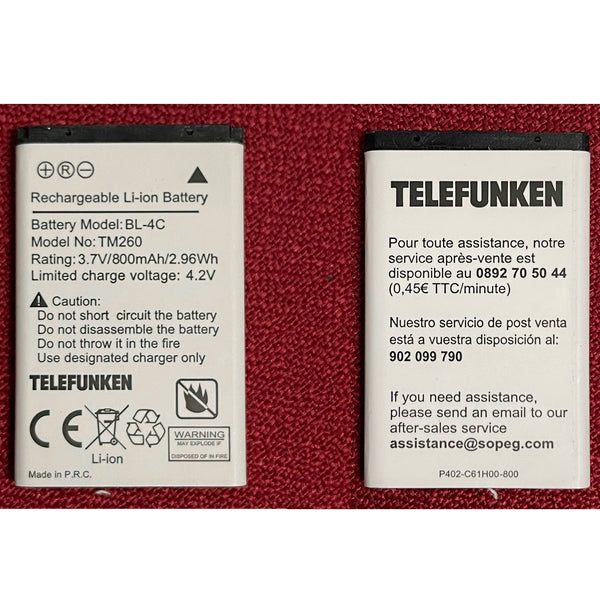 Batería Litio original para Telefunken TM260 3.7V 800mAh