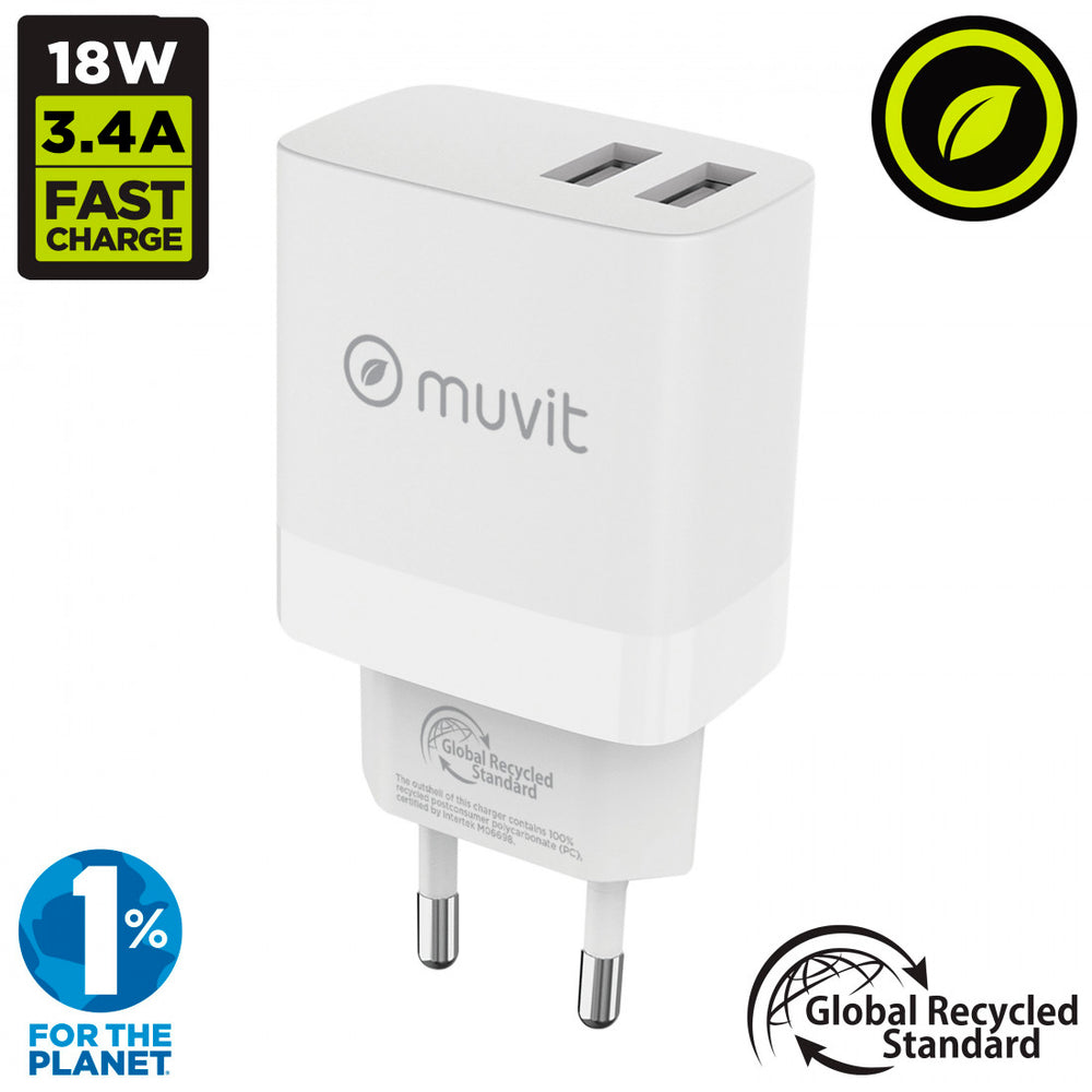 Cargador de Pared Muvit for Change 2 USB 3.4A/18W blanco