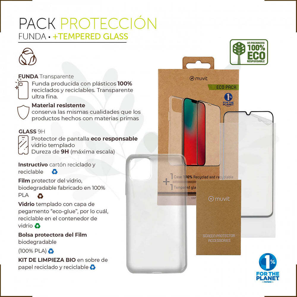 Pack Muvit for Change Apple iPhone 14 Pro funda cristal soft+protector pantalla