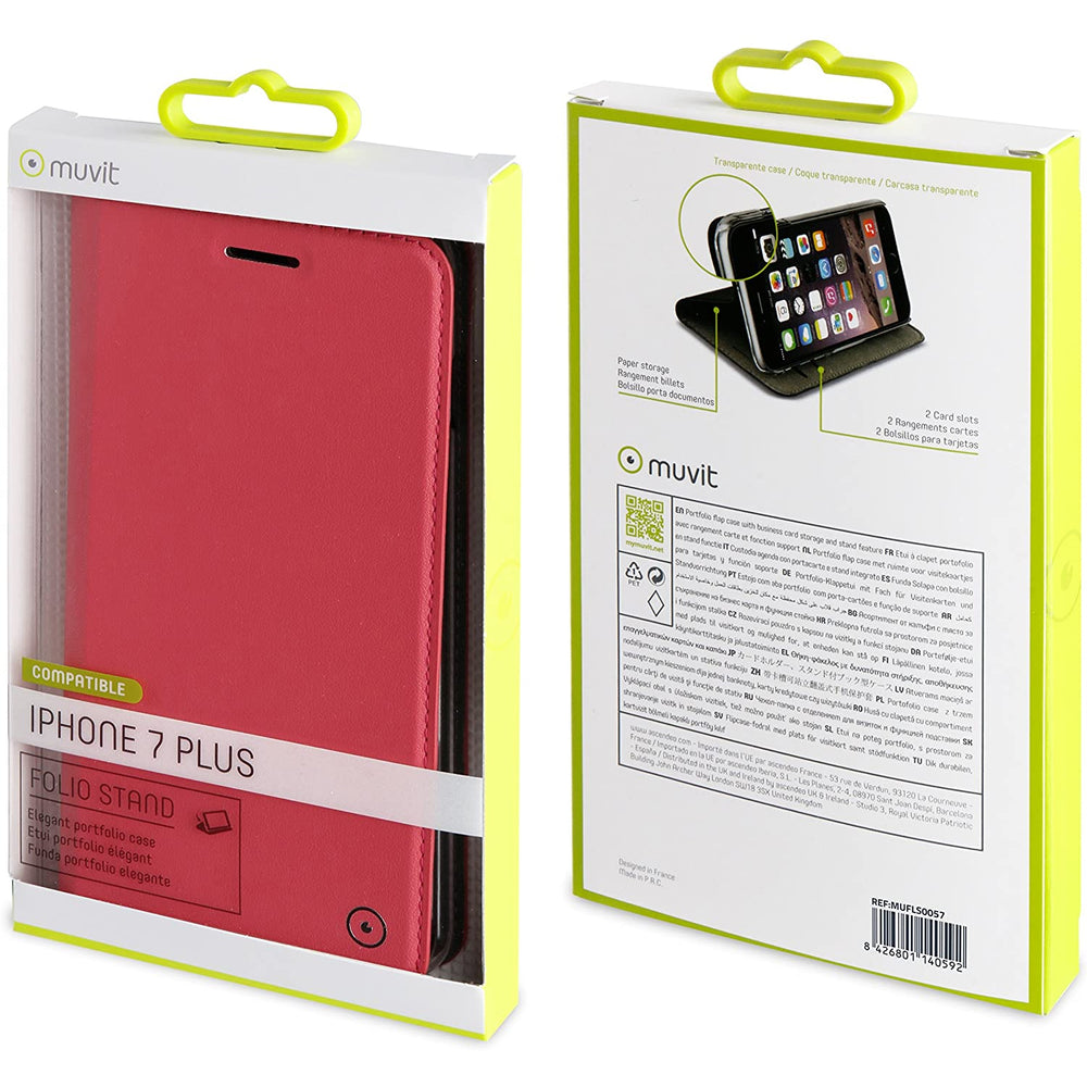 Funda Muvit Folio Stand para Apple iPhone 8+/7+ función soporte, tarjetero coral