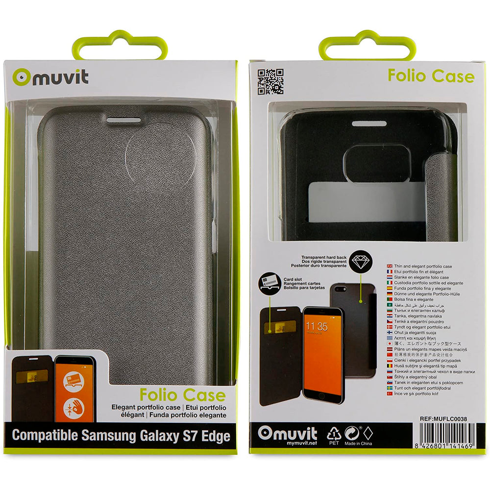 Funda Muvit Folio para Samsung Galaxy S7 Edge parte trasera transparente plata.