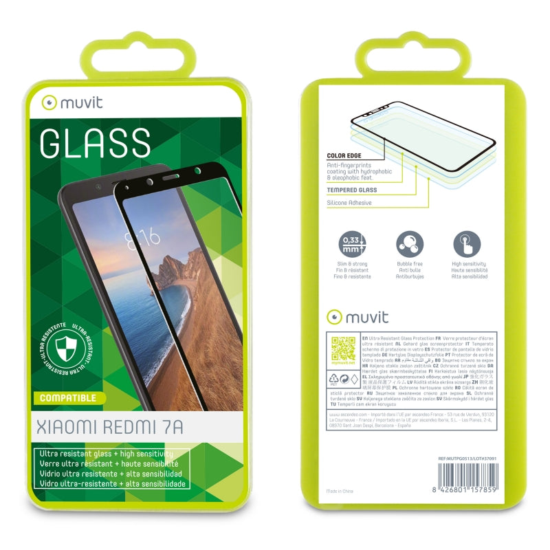 Protector de pantalla Muvit Xiaomi Redmi 7A vidrio templado plano marco negro