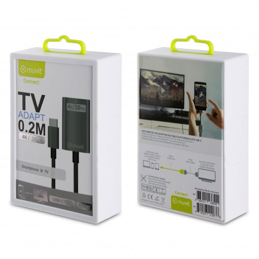Adaptador Muvit connect Tipo C 3.0 a HDMI hembra 0,2m negro y gris (NUEVO).