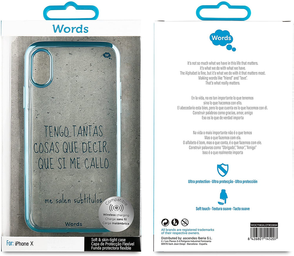 Carcasa transparente Words WOCT063 para Apple iPhone X.