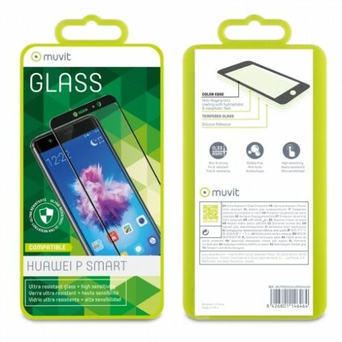 Protector de pantalla Muvit Huawei P Smart vidrio templado plano marco negro.