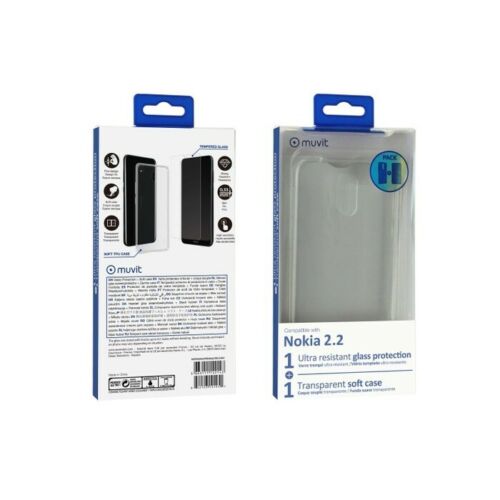 Pack Muvit para Nokia 2.2 funda Cristal Soft transparente+protector pantalla.