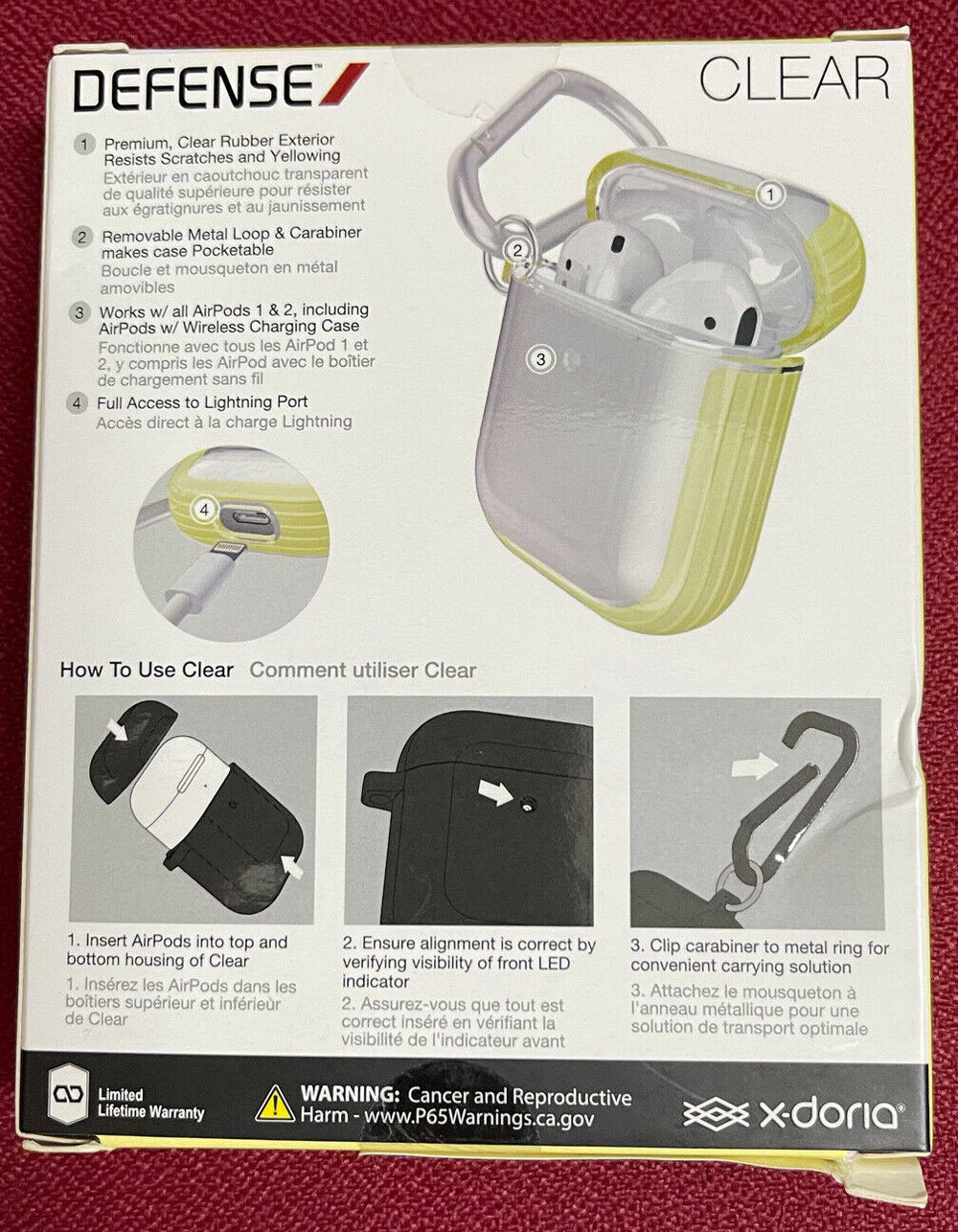 Estuche X-Doria Serie Defense Clear para Apple Air Pods 1 y 2 color amarillo