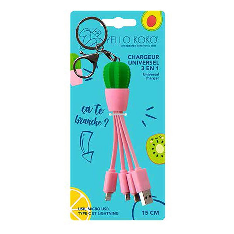 Cable Yello Koko Cactus 3 en 1 USB A/micro USB y USB C y light.. 0.15m
