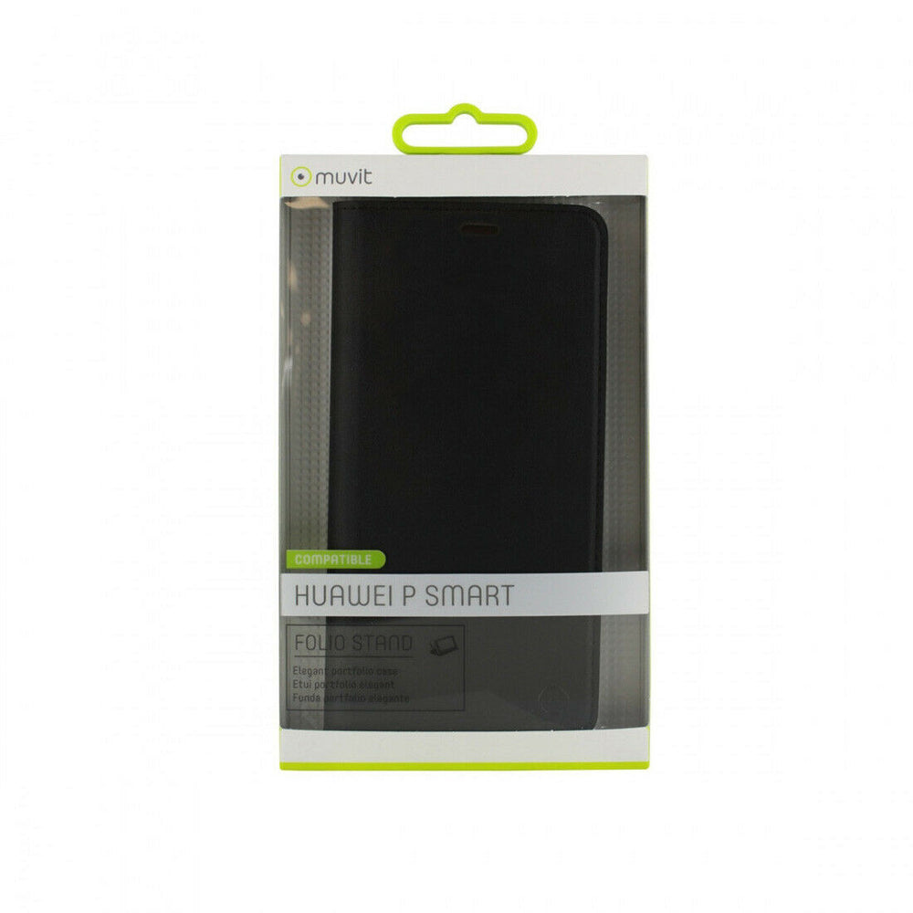 Funda Muvit Folio para Huawei P Smart función soporte + tarjetero negra.