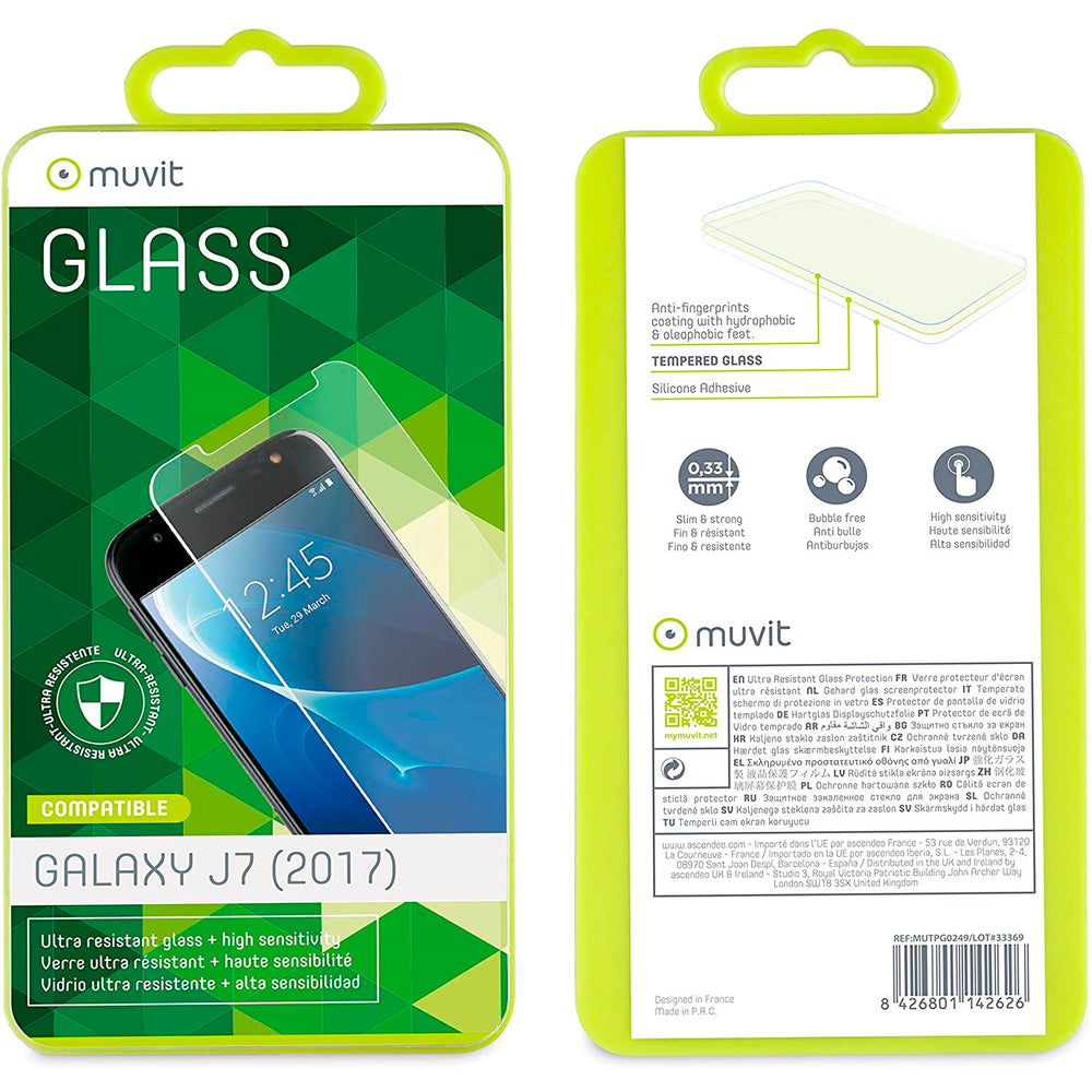 Protector de pantalla Muvit para Samsung Galaxy J7 2017 vidrio templado plano.