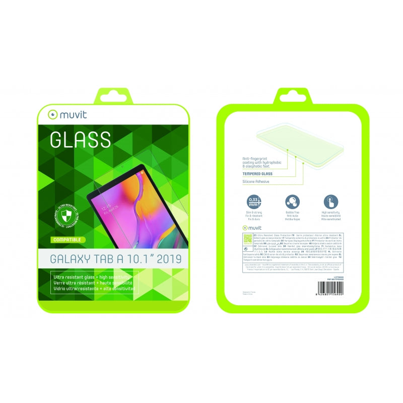 Protector de pantalla Muvit para Samsung Galaxy Tab A 10,1» 2019 plano.